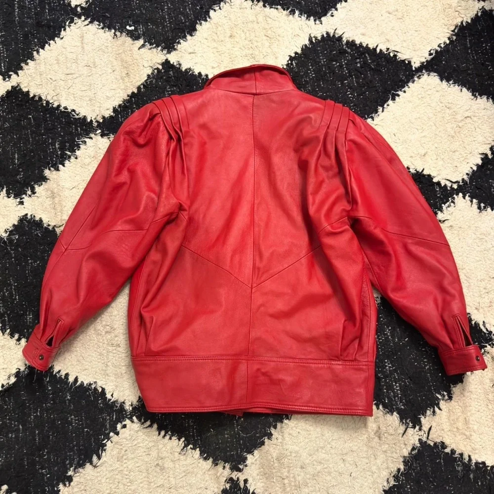vintage red leather european moto oversized jacket